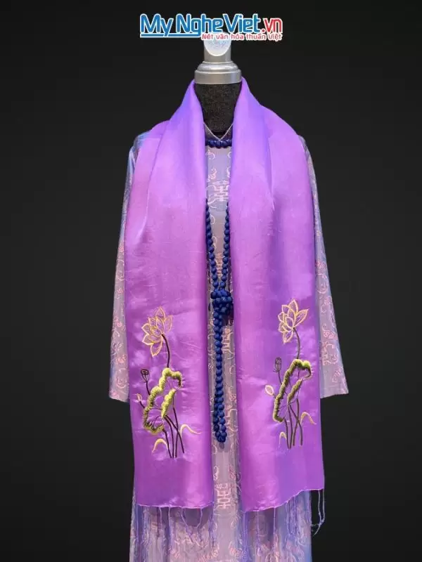 khăn lụa Hà Đông Thêu Sen MNV