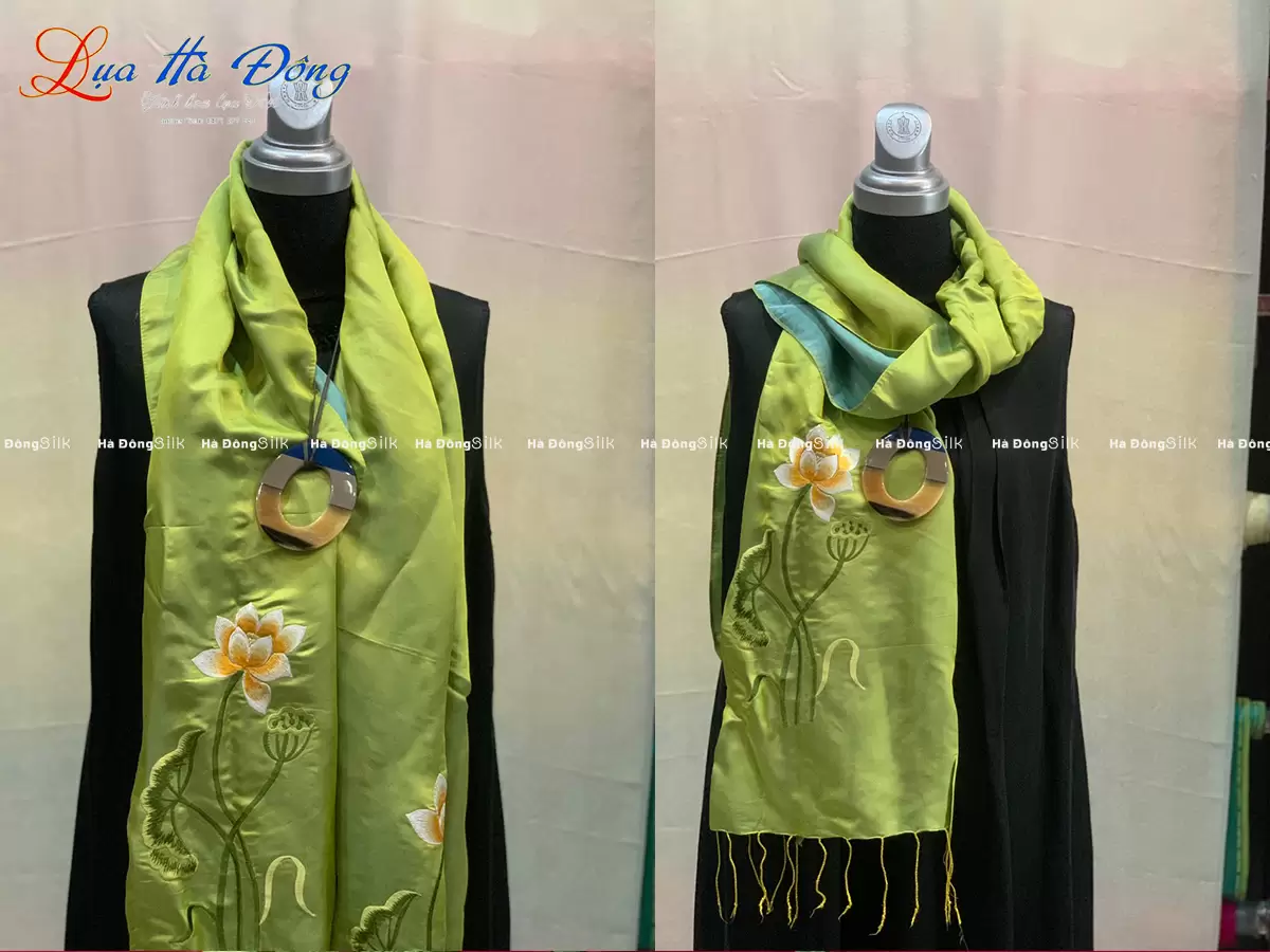 Khăn choàng cổ lụa Thêu Sen MNV-KLTA4080-14
