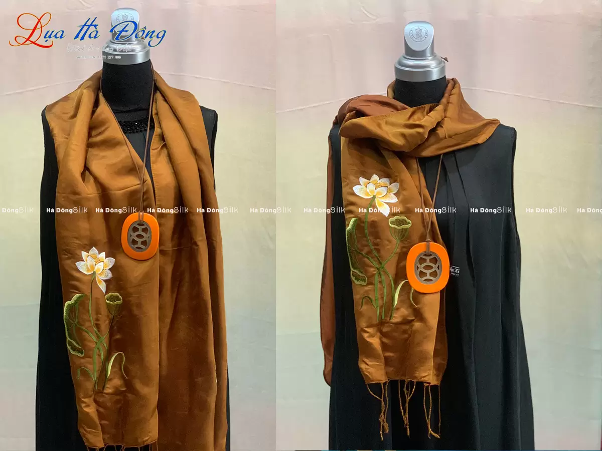 Khăn lụa choàng cổ Thêu Sen MNV-KLTA4080-12