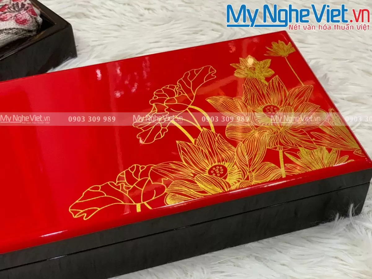 Combo Khăn Lụa Hà Đông + Hộp Sơn Mài Vẽ Sen Cao Cấp - Ảnh 3