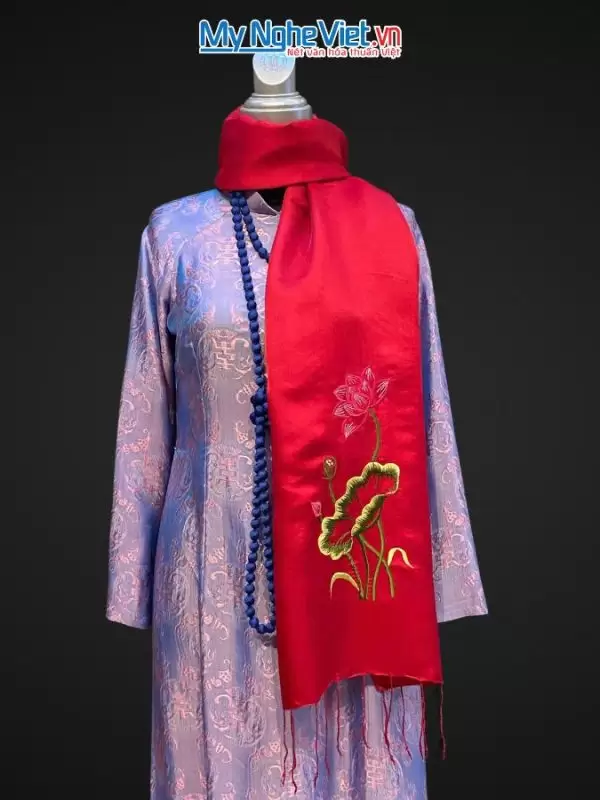 khăn lụa Hà Đông Thêu Sen MNV