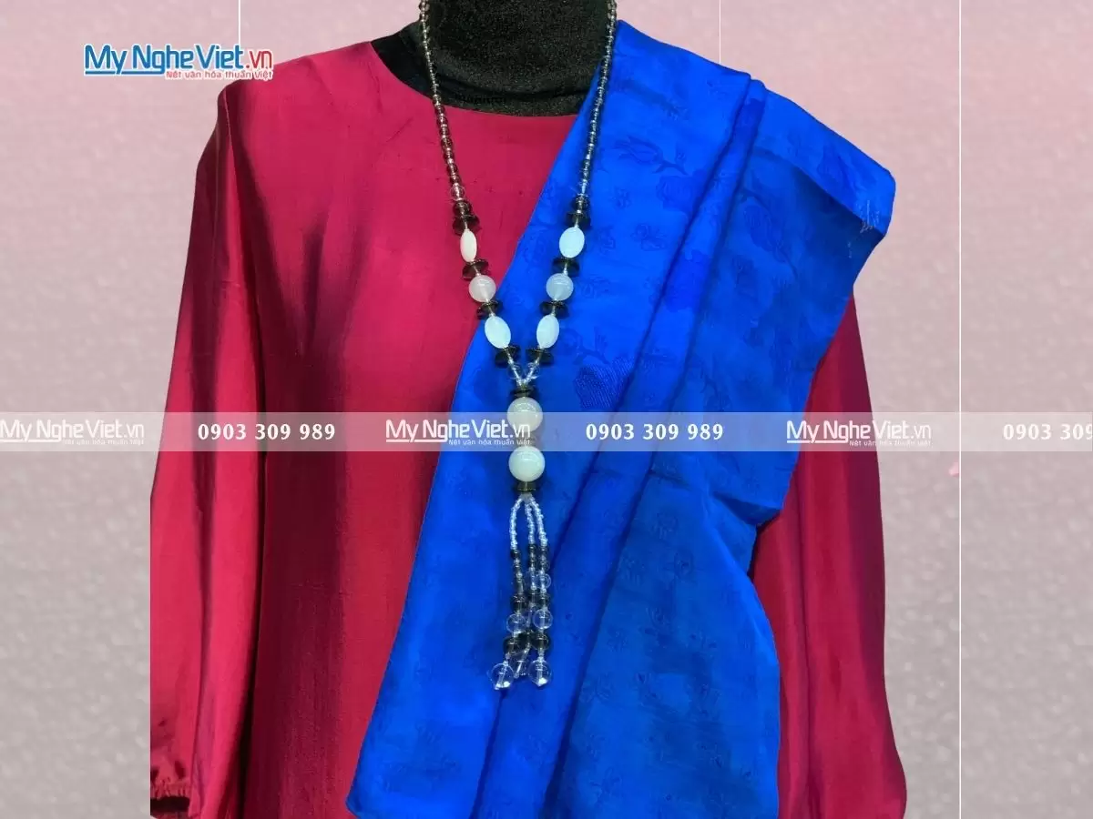 Khăn Lụa Vân Họa Tiết Xanh MNV-KLNL7878-1 - Ảnh 4