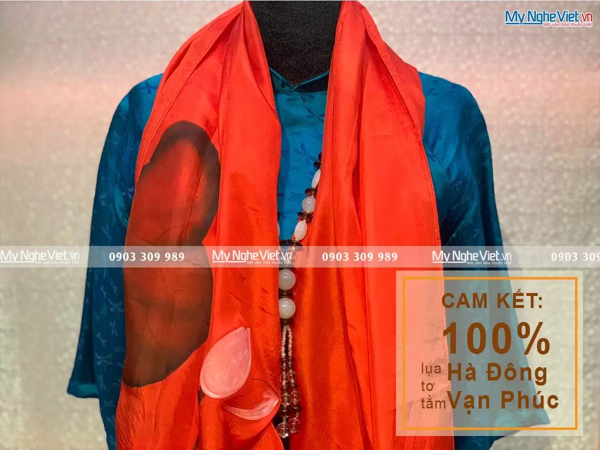 Khăn Lụa Choàng Cổ Vẽ Tay Họa Tiết Hoa Sen MNV-KLTA9180-2 - Ảnh 2