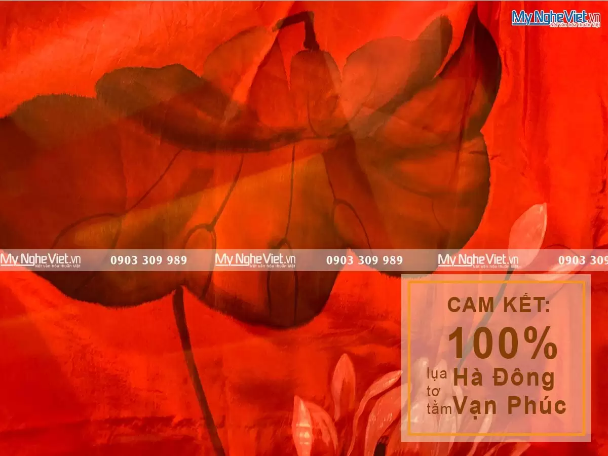 Khăn Lụa Choàng Cổ Vẽ Tay Họa Tiết Hoa Sen MNV-KLTA9180-2 - Ảnh 3