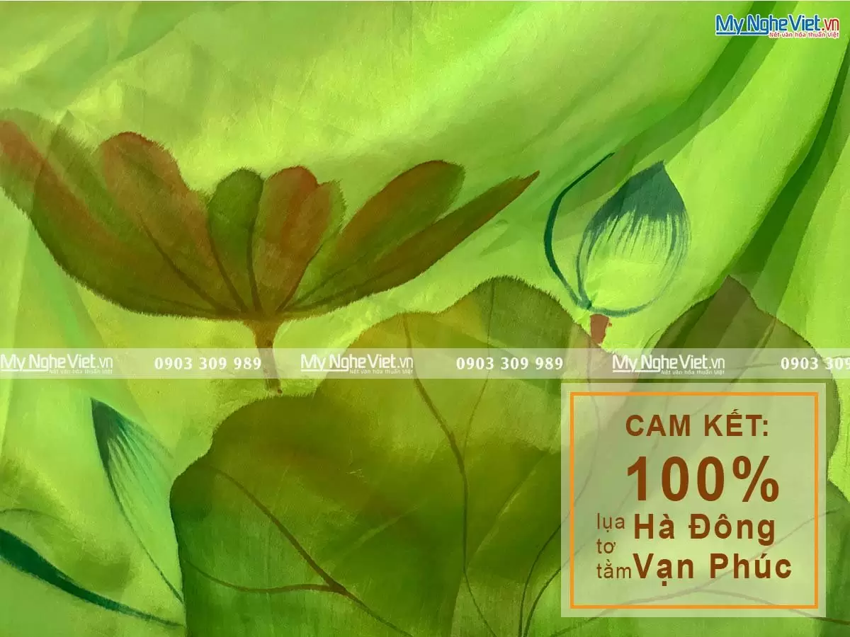 Khăn Lụa Choàng Cổ Vẽ Tay Họa Tiết Sen 90x180 MNV-KLTA9180 - Ảnh 2