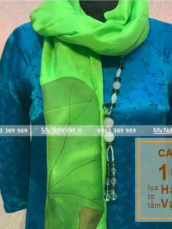 Khăn Lụa Choàng Cổ Vẽ Tay Họa Tiết Sen 90x180 MNV-KLTA9180