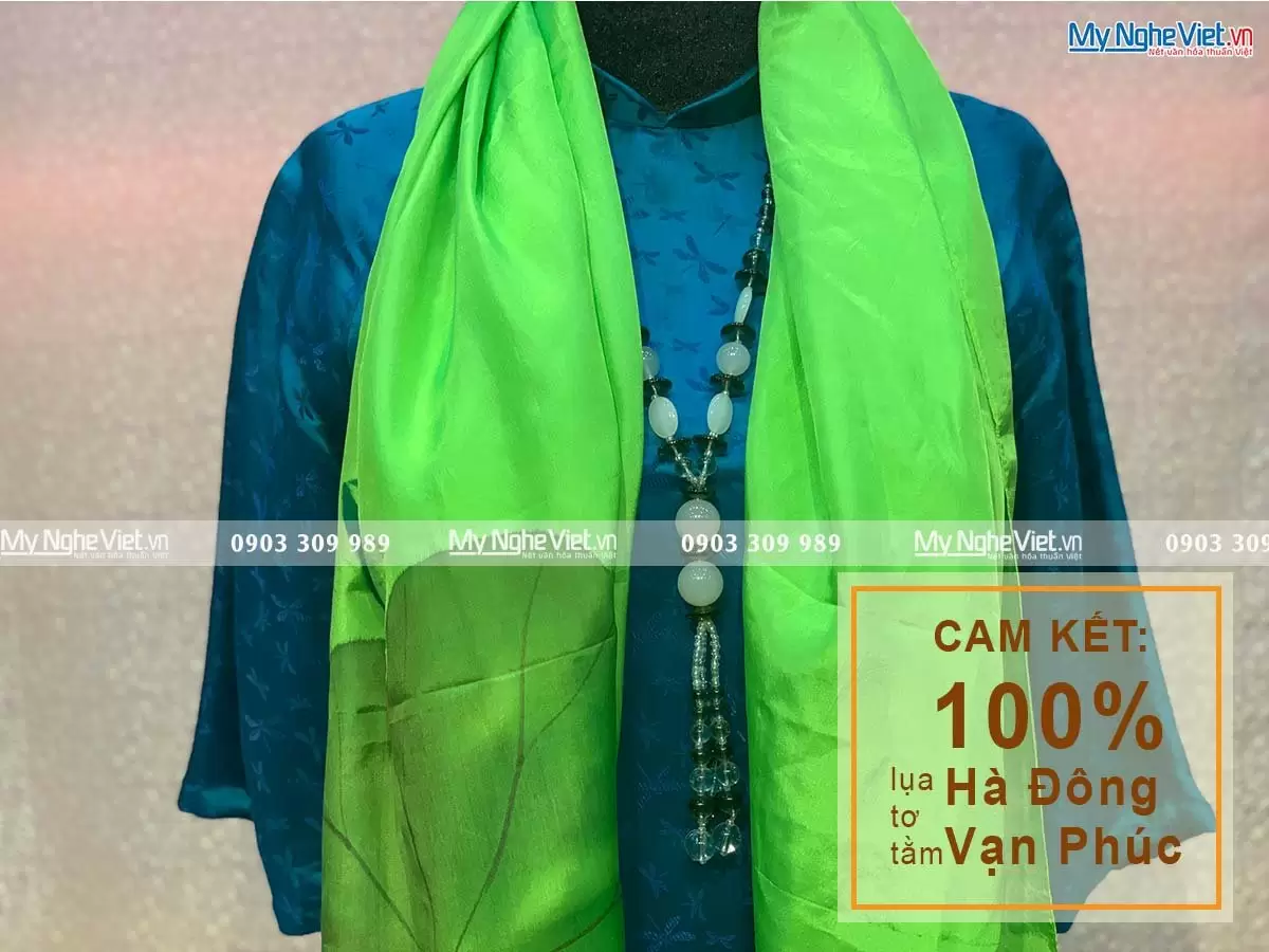 Khăn Lụa Choàng Cổ Vẽ Tay Họa Tiết Sen 90x180 MNV-KLTA9180 - Ảnh 4