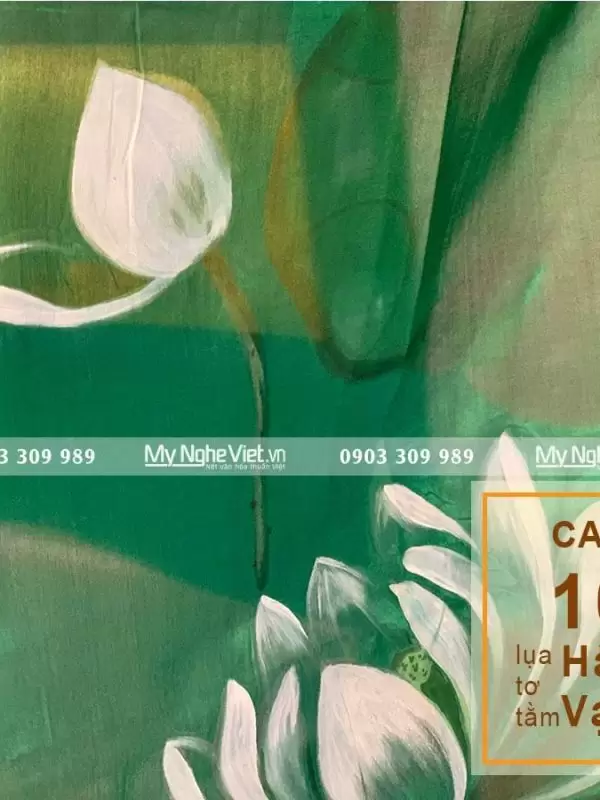 Alternative view of Khăn Lụa Choàng Cổ Vẽ Tay Họa Tiết Sen 90x180  MNV-KLTA9180-1