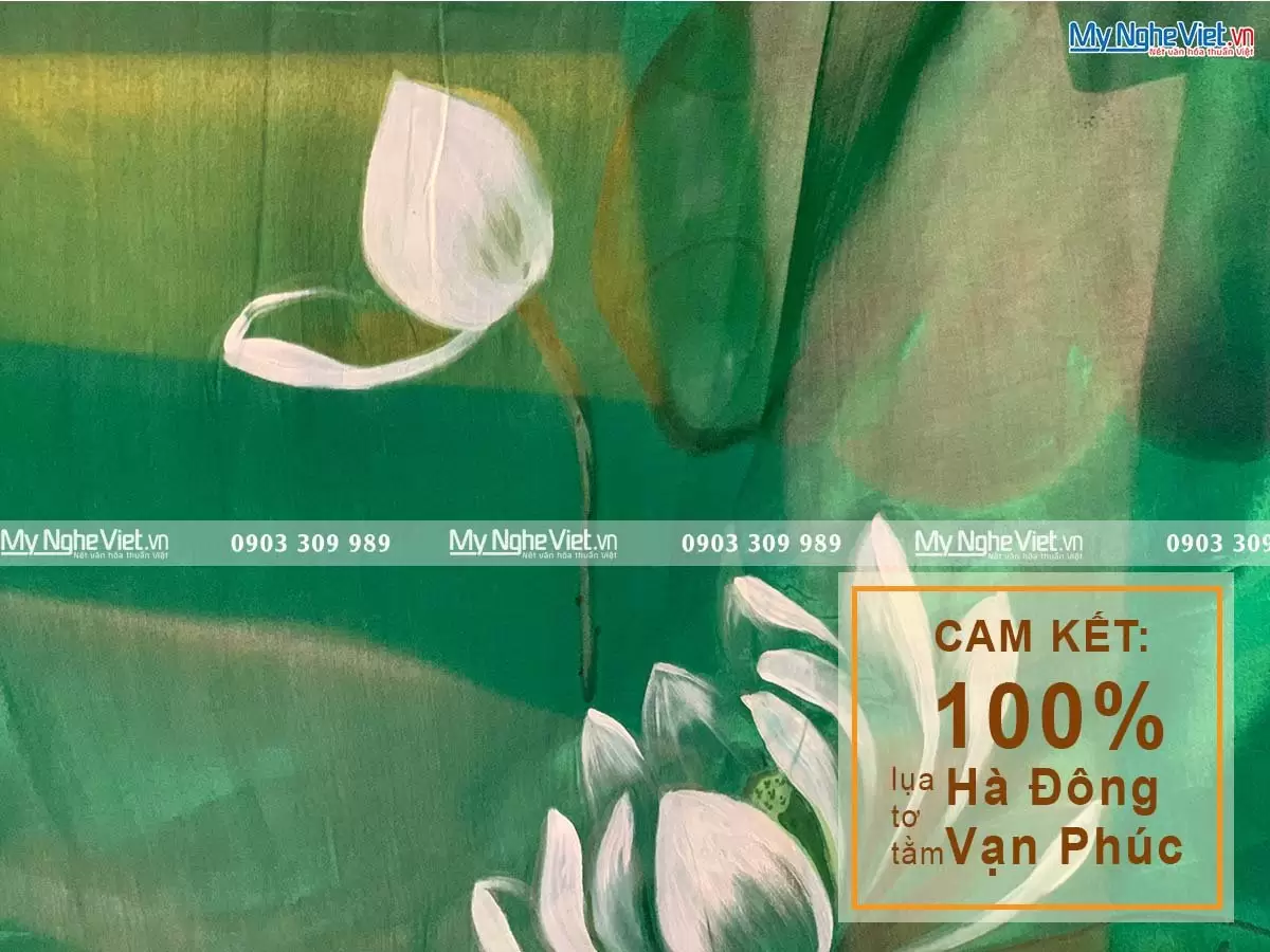 Khăn Lụa Choàng Cổ Vẽ Tay Họa Tiết Sen 90x180  MNV-KLTA9180-1 - Ảnh 2