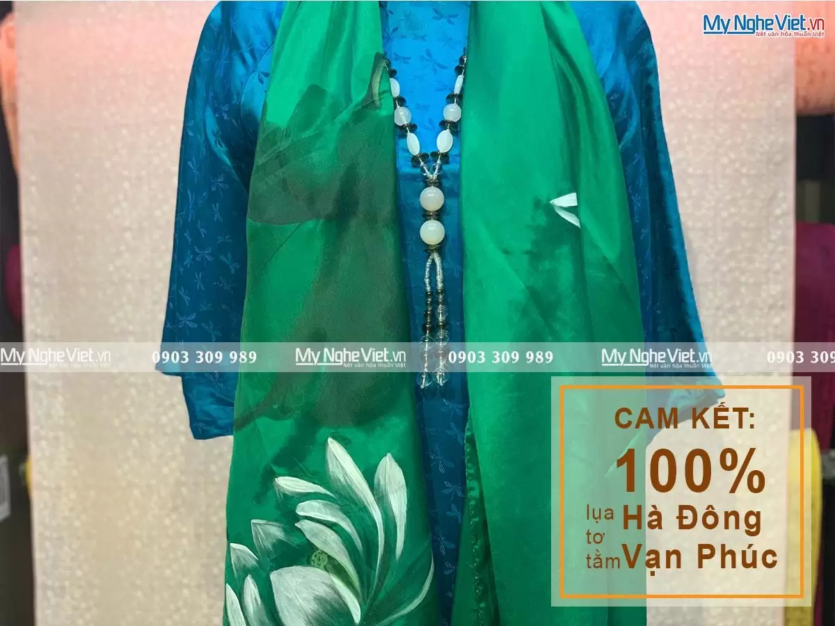 Khăn Lụa Choàng Cổ Vẽ Tay Họa Tiết Sen 90x180  MNV-KLTA9180-1 - Ảnh 3