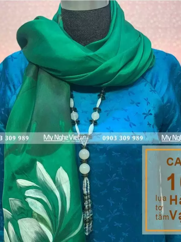 Khăn Lụa Choàng Cổ Vẽ Tay Họa Tiết Sen 90x180  MNV-KLTA9180-1