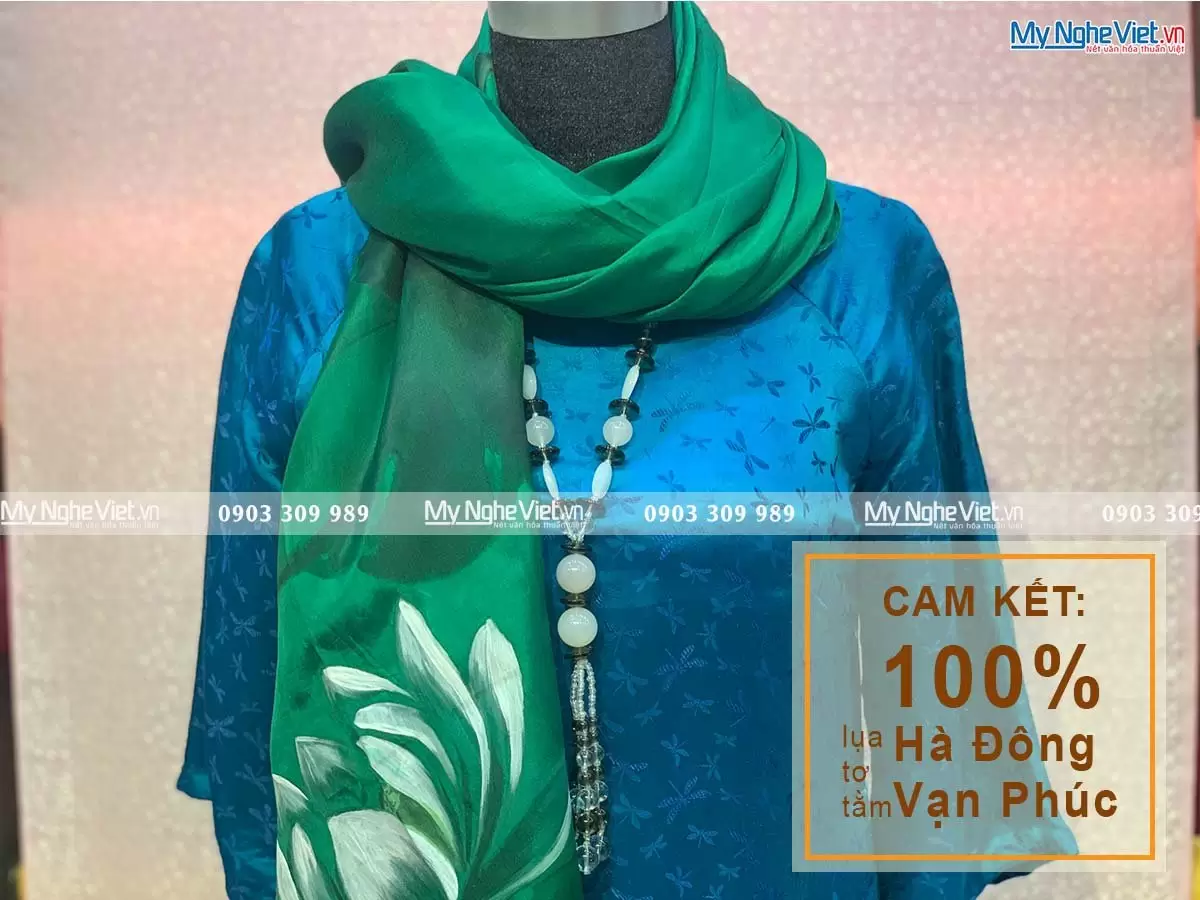 Khăn Lụa Choàng Cổ Vẽ Tay Họa Tiết Sen 90x180  MNV-KLTA9180-1