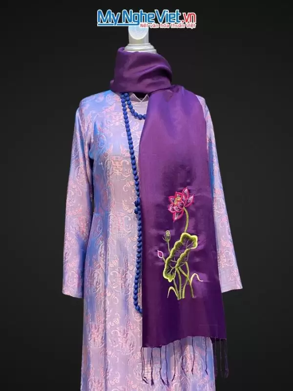 khăn lụa Hà Đông Thêu Sen MNV