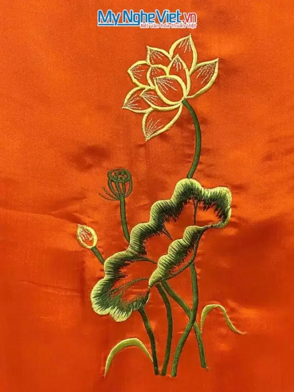 khăn lụa Hà Đông Thêu Sen MNV màu cam