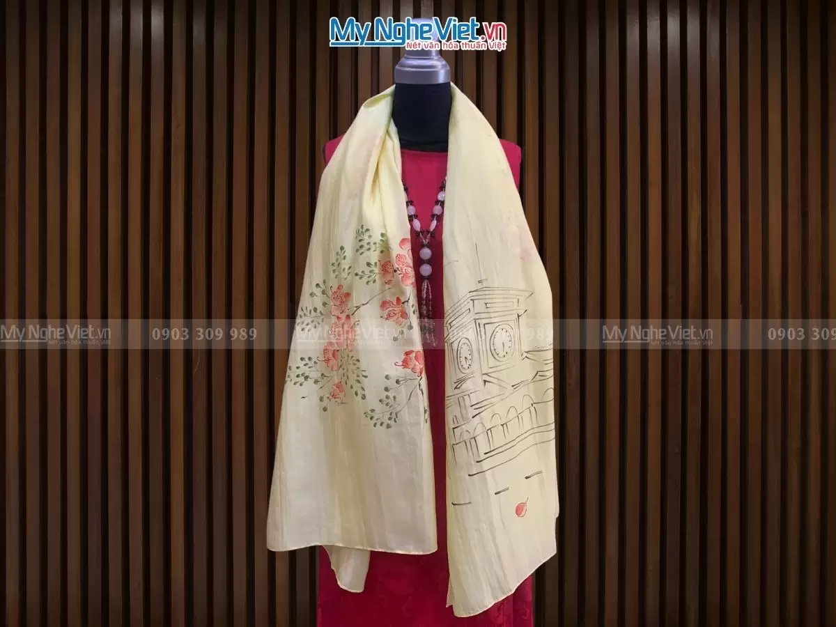 Khăn lụa tơ tằm vẽ chợ Bến Thành nhiều màu PT70180 Hộp quà Hồng - Ảnh 4