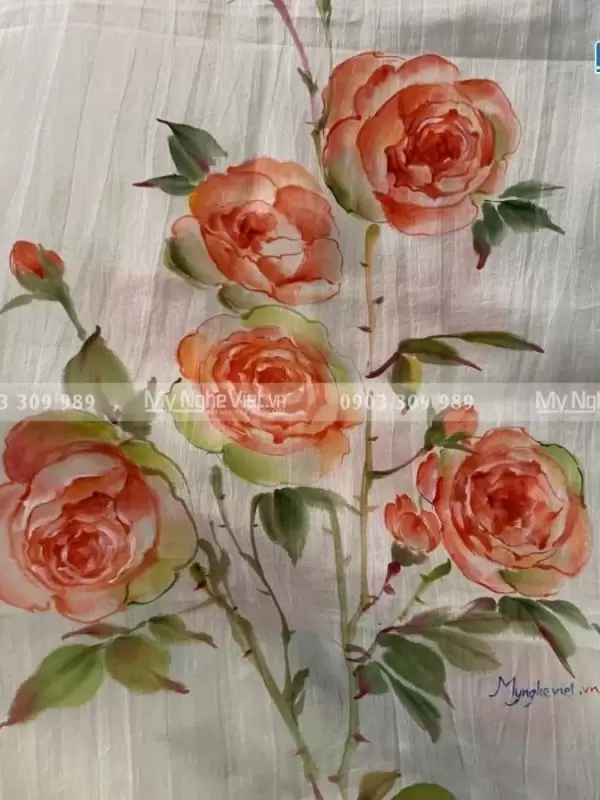 khăn lụa vẽ tay hoa hồng