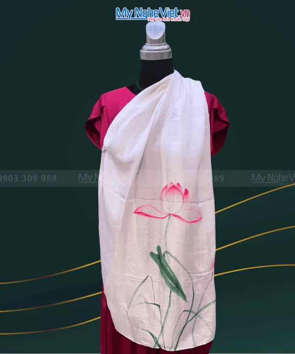 Khăn lụa vẽ sen hồng