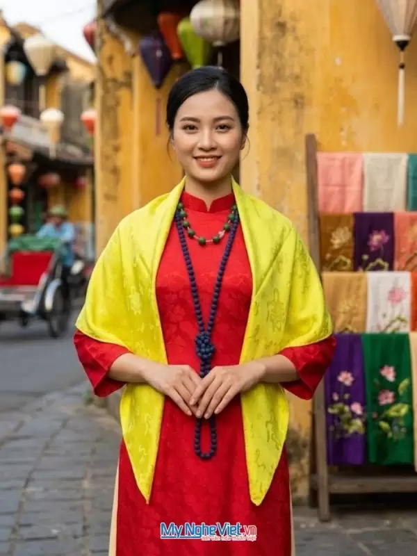 Khăn Lụa Tơ Tằm Sen Tiên Vuông Khâu Tay Màu Vàng 94x94 MNV-KLNL9494-1