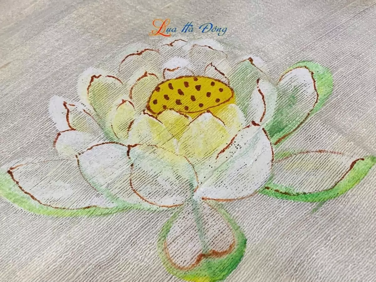 Khăn lụa Đũi trắng vẽ sen 100% silk 80x180 tua rua KLTA80180/10 - Ảnh 4