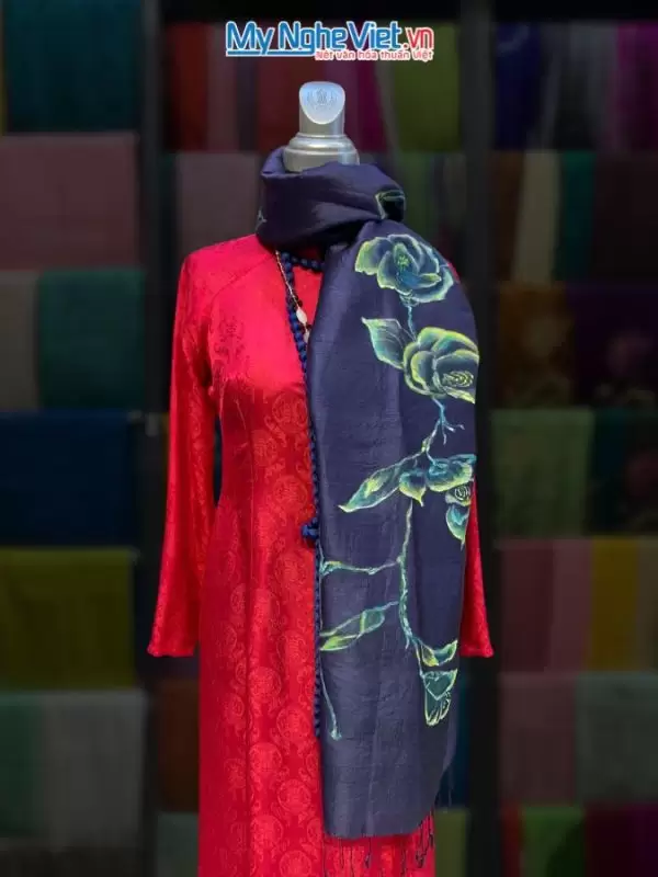 Khăn lụa Hà Đông Vẽ Hoa