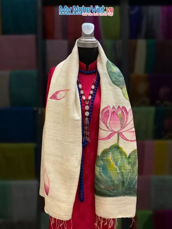 Khăn lụa đũi Hà Đông Vẽ Tay