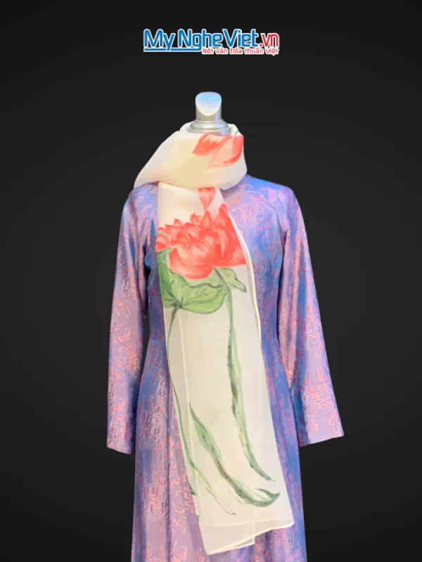 Khăn lụa Organza vẽ tay màu kem KLNL002-3