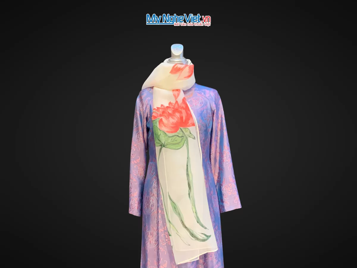 Khăn lụa Organza vẽ tay màu kem KLNL002-3