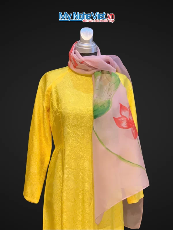 Khăn lụa Organza vẽ tay màu hồng KLNL002