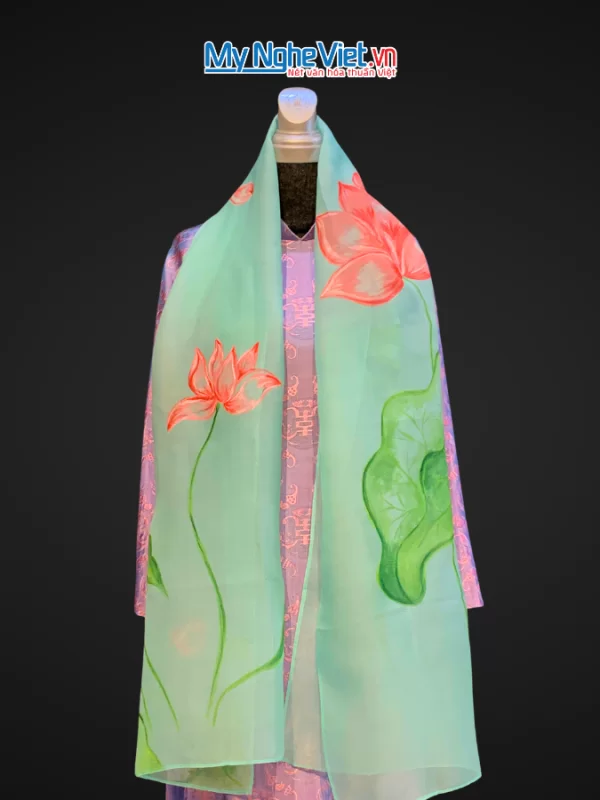 Khăn lụa Organza vẽ tay màu xanh đậm KLNL002-1