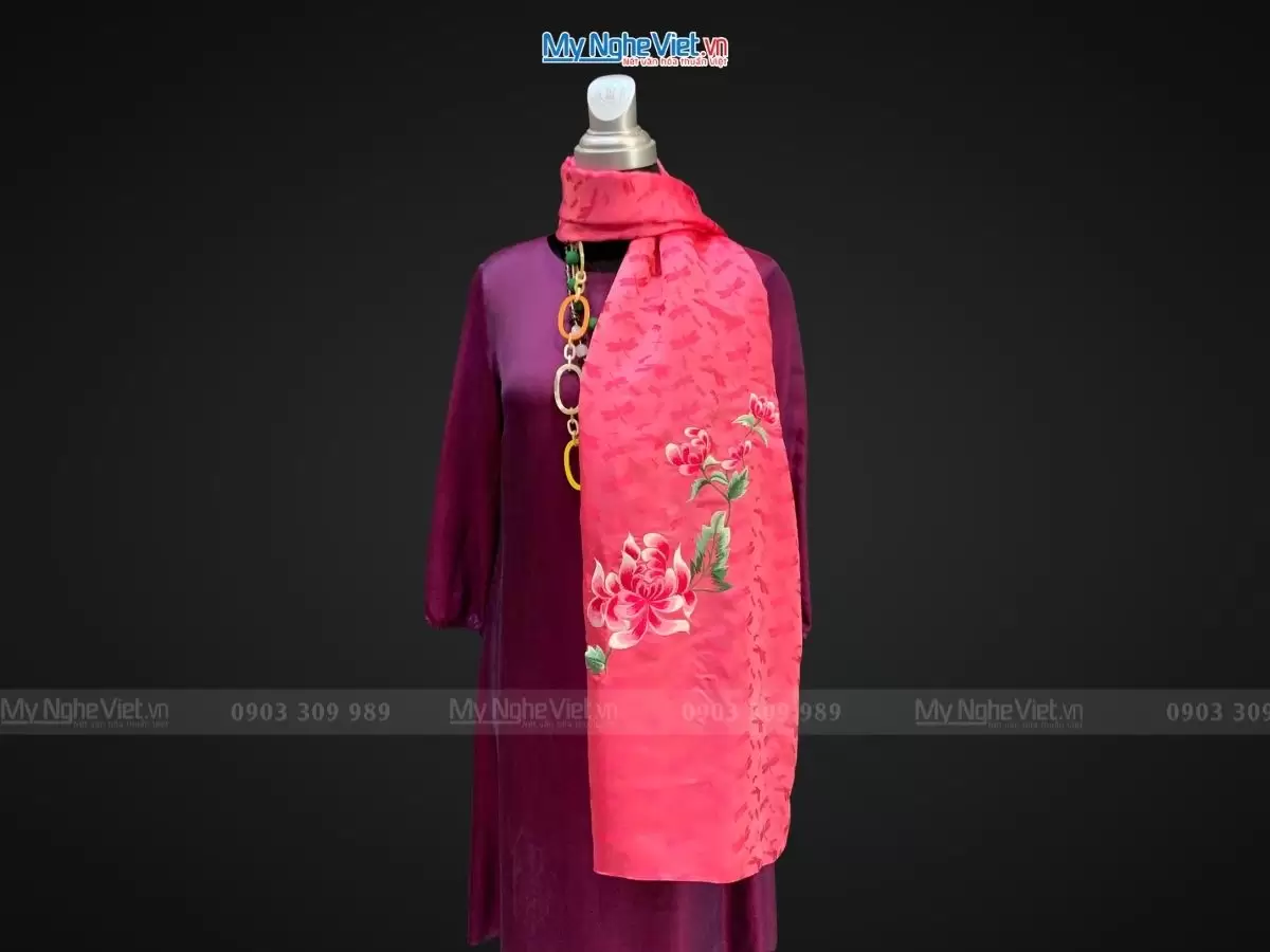 Khăn lụa thêu hoa họa tiết chuồn màu hồng 57x180cm MNV-KLTA45190-7.1 - Ảnh 2