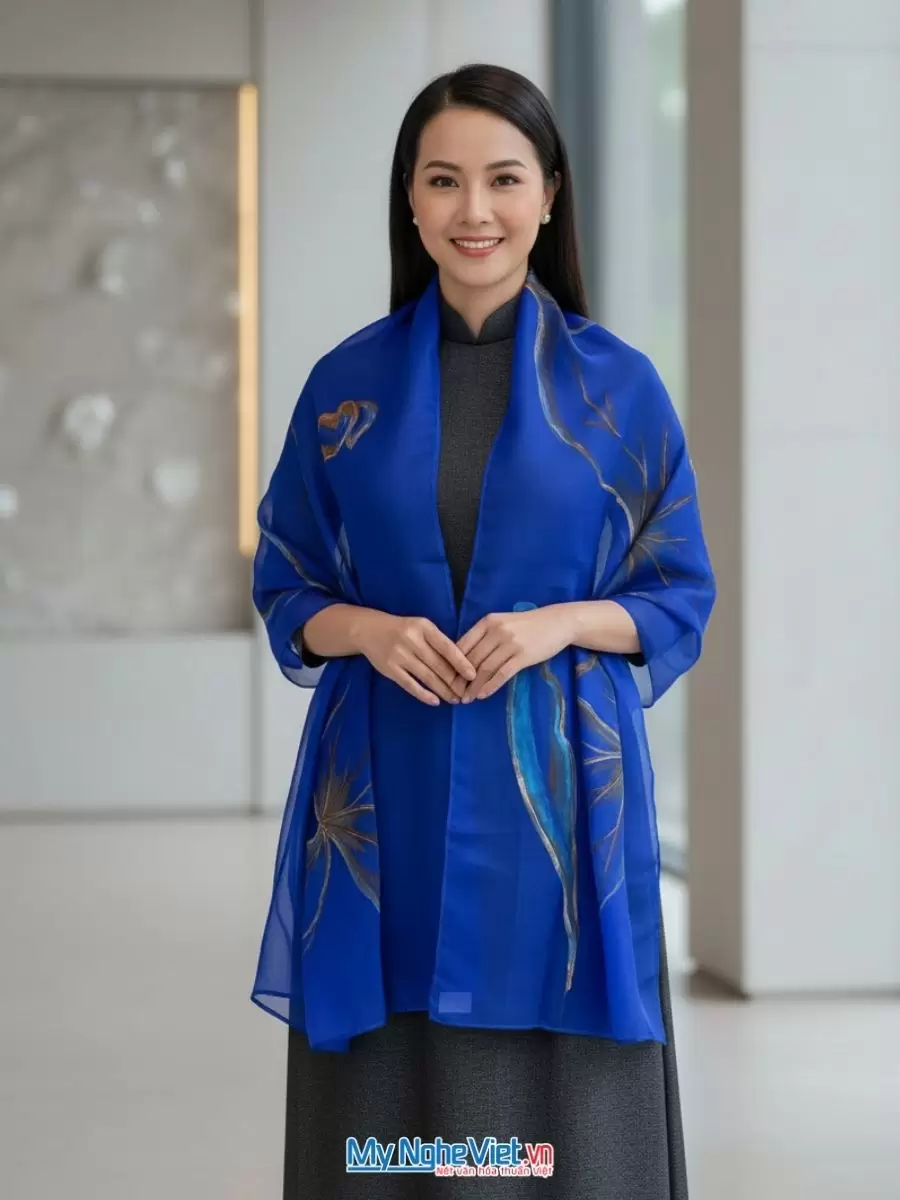 Khăn lụa tơ organza vẽ tay cao cấp