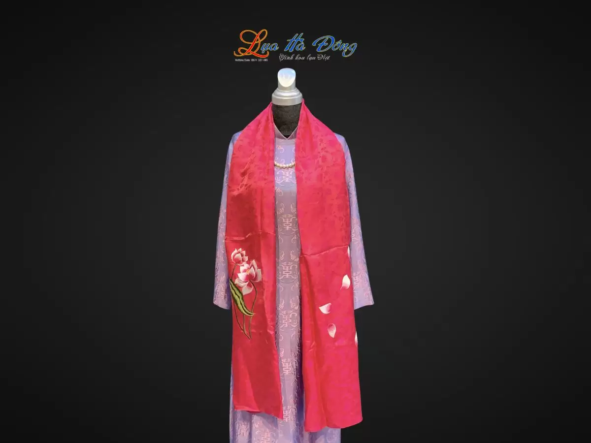 Khăn lụa thêu hoa sen hồng họa tiết hoa hướng dương MNV- KLTA43196-3 - Ảnh 3