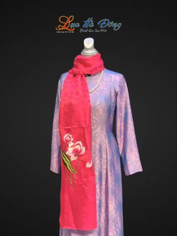 Khăn lụa thêu hoa sen hồng họa tiết hoa hướng dương MNV- KLTA43196-3