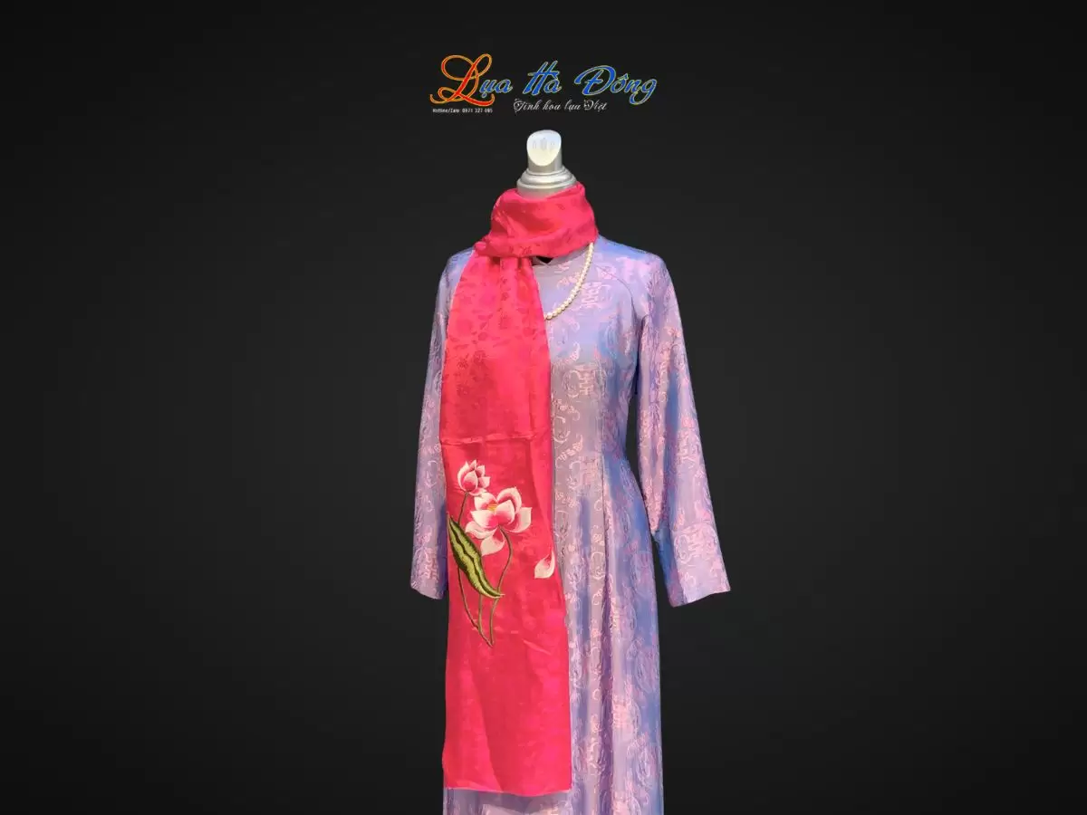 Khăn lụa thêu hoa sen hồng họa tiết hoa hướng dương MNV- KLTA43196-3