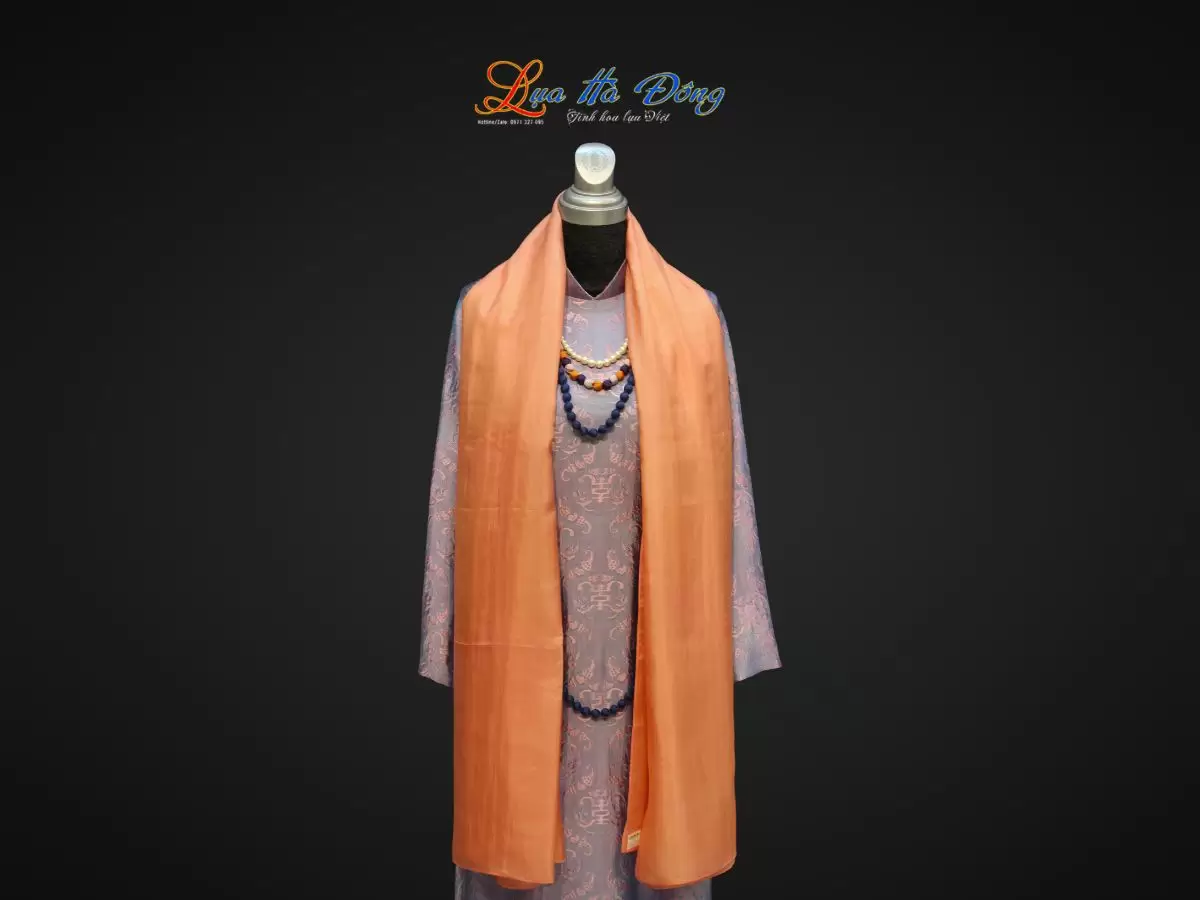 Khăn Lụa Trơn Màu Cam Hồng 100% silk 85x180 MNV-KLPT001