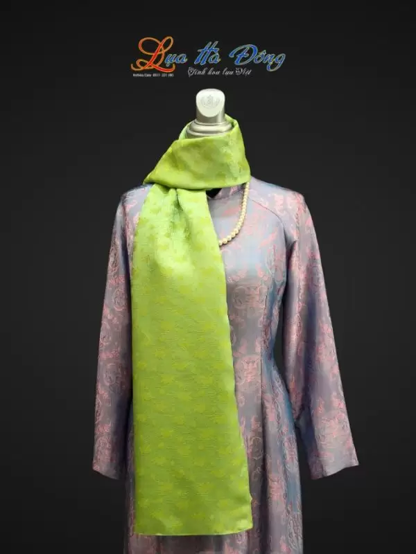 Khăn lụa họa tiết sen dây màu xanh nhiều mẫu 44x197cm KLTA419