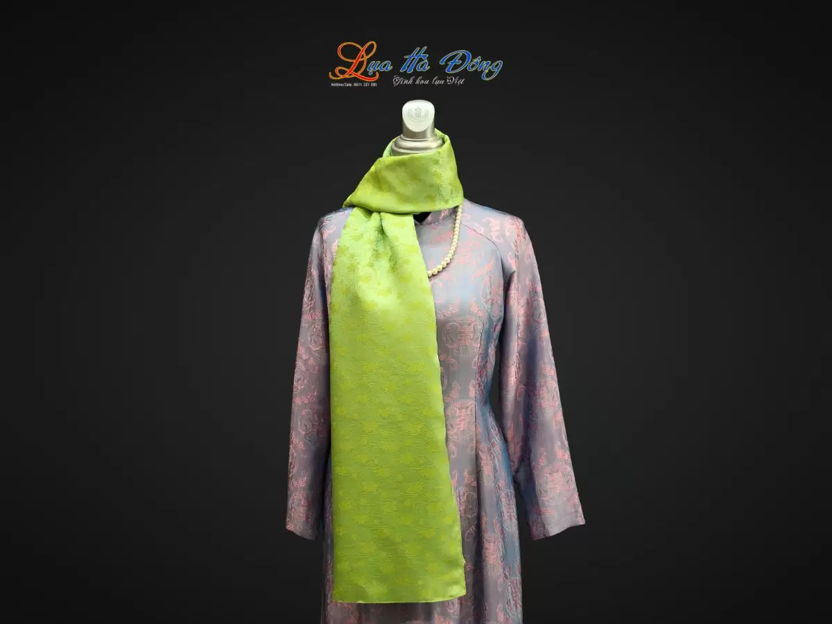 Khăn lụa họa tiết sen dây màu xanh nhiều mẫu 44x197cm KLTA419