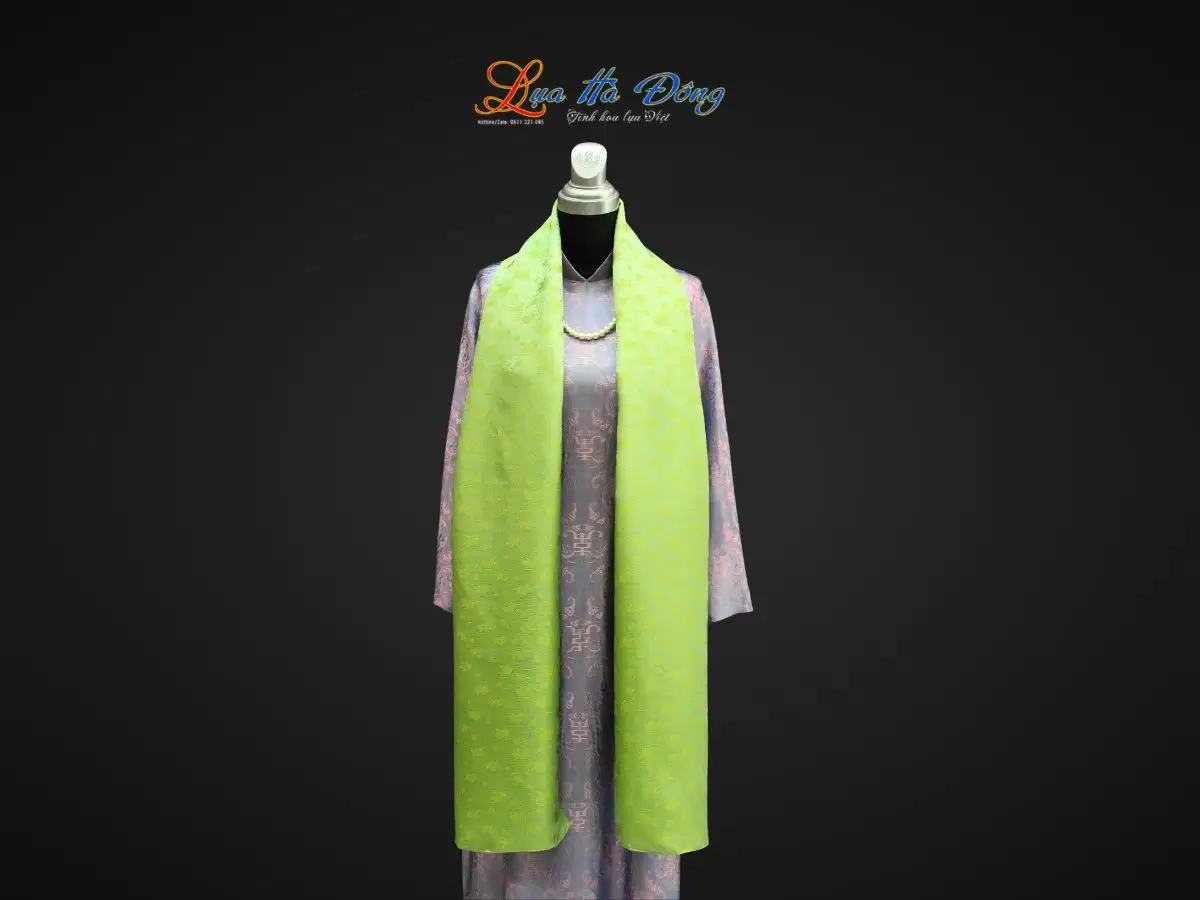 Khăn lụa họa tiết sen dây màu xanh nhiều mẫu 44x197cm KLTA419 - Ảnh 2