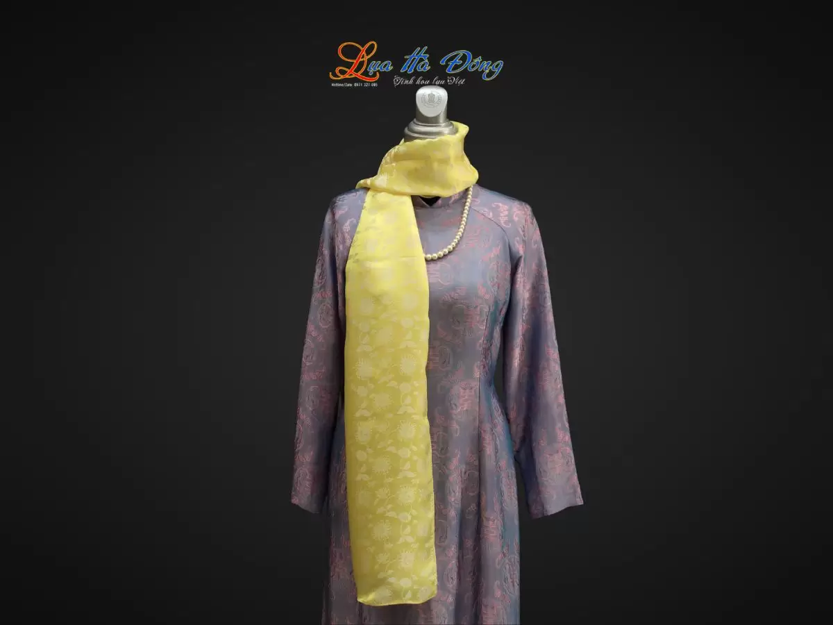 Khăn lụa họa tiết hoa vàng nhiều mẫu 44x197cm KLTA419 - Ảnh 2