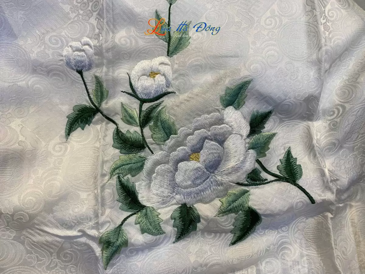 Khăn lụa thêu hoa hồng họa tiết song hỷ màu trắng 43x196cm MNV- KLTA43196-2 - Ảnh 2