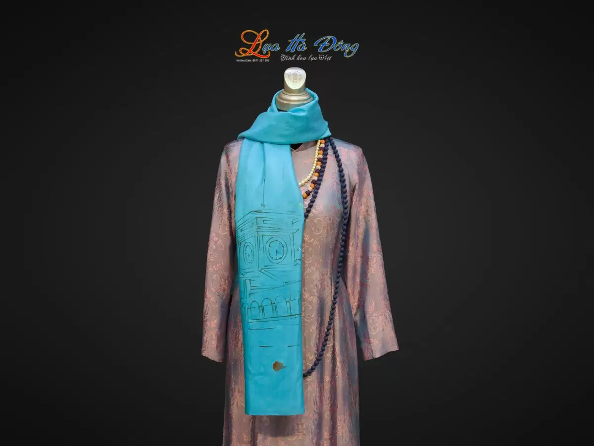 Khăn lụa tơ tằm vẽ chợ Bến Thành MNV-PT70180/10.5-1 - Ảnh 2