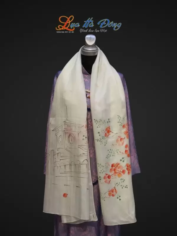 Khăn lụa tơ tằm vẽ chợ Bến Thành MNV-PT70180/10.5-2