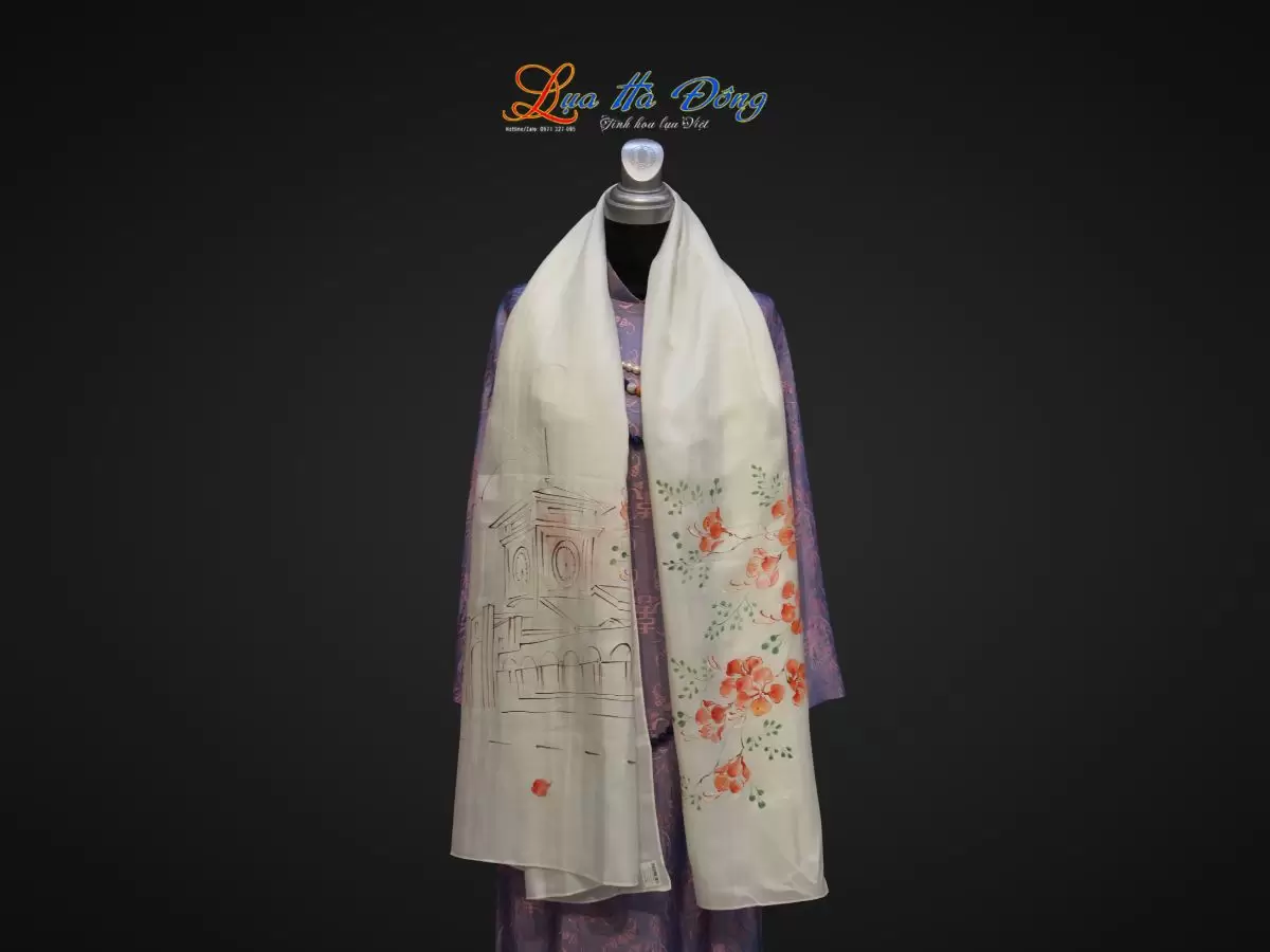 Khăn lụa tơ tằm vẽ chợ Bến Thành MNV-PT70180/10.5-2