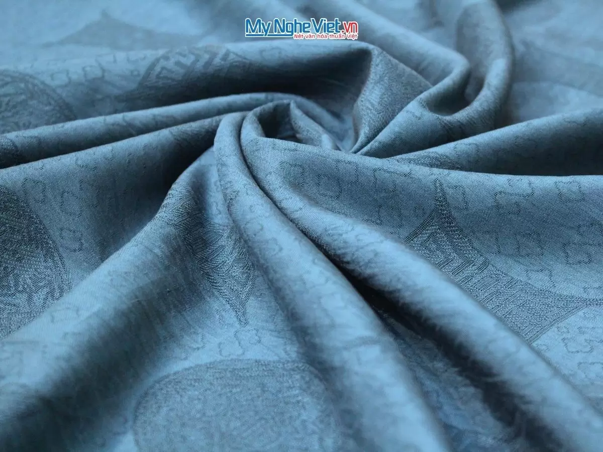 Khăn lụa vân cổ chiện thọ màu xanh dương - Lụa Hà Đông 80x180cm KLNL89-5 - Ảnh 3