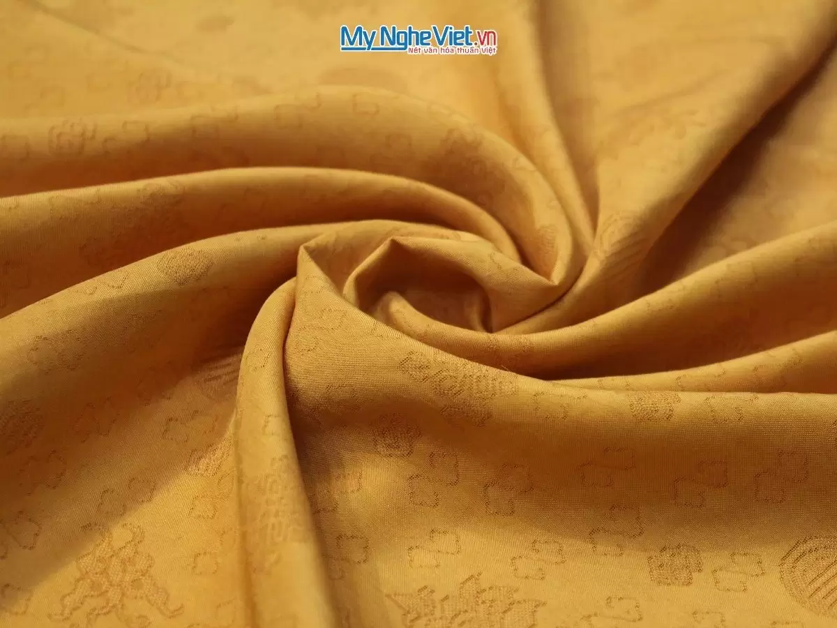 Khăn lụa vân cổ hồng thọ màu vàng - Lụa Hà Đông 80x180cm KLNL89-1 - Ảnh 2