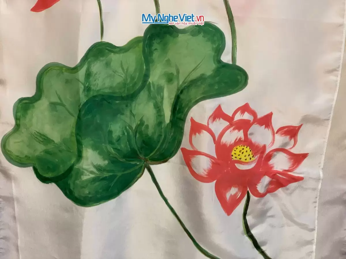 Khăn lụa vẽ tay hoa sen nhiều mẫu 60x180 KLNL003 - Ảnh 2