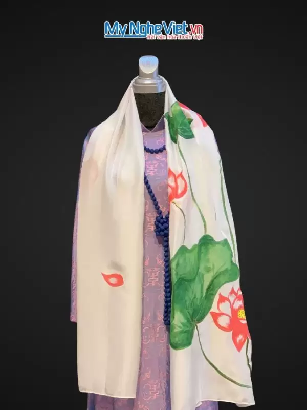 Khăn lụa vẽ tay hoa sen nhiều mẫu 60x180 KLNL003