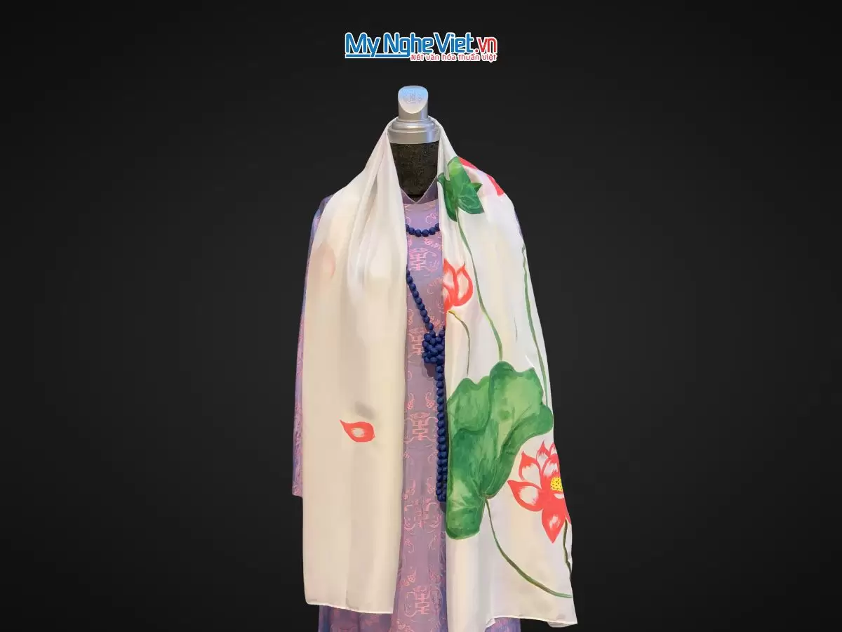 Khăn lụa vẽ tay hoa sen nhiều mẫu 60x180 KLNL003