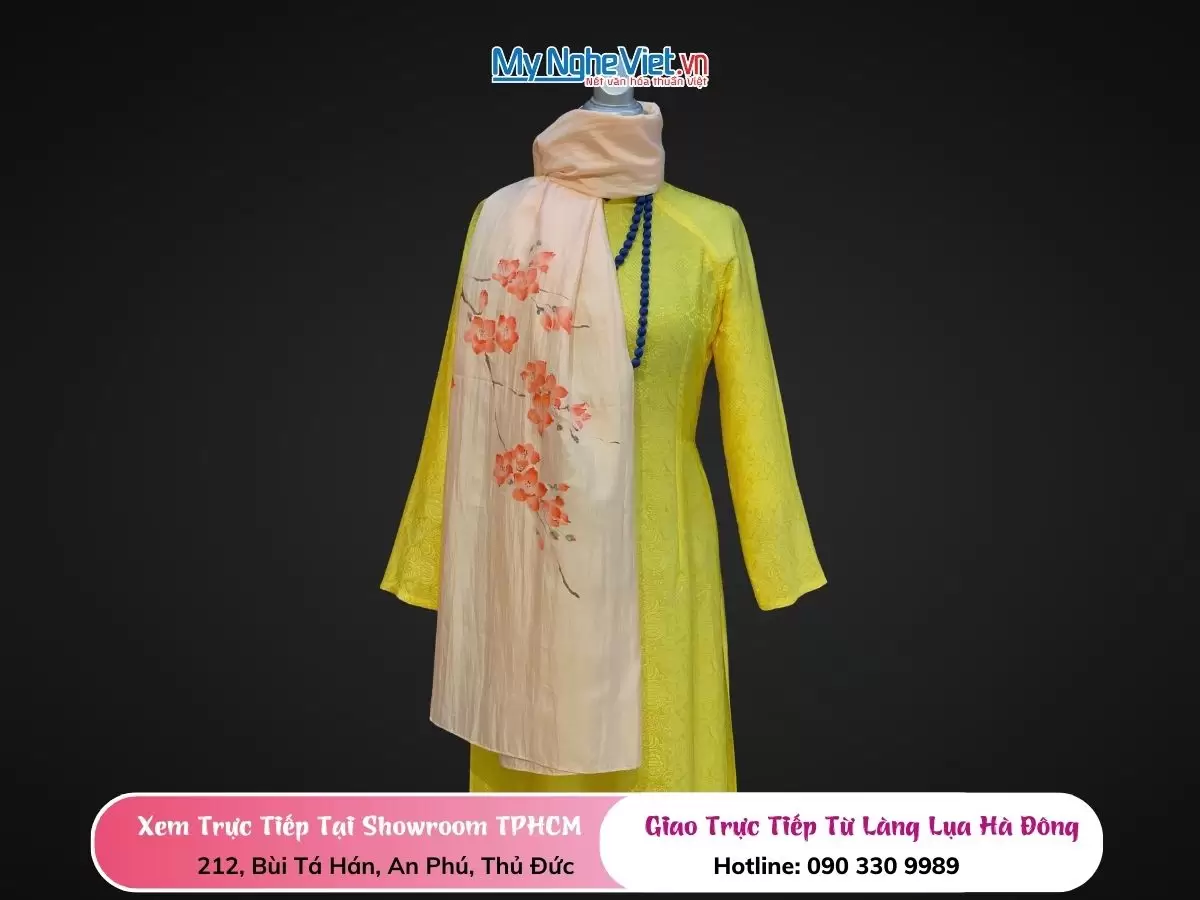 Khăn lụa tơ tằm vẽ tay 1 đầu may tay 70x180 PT70180T1-1 - Ảnh 2