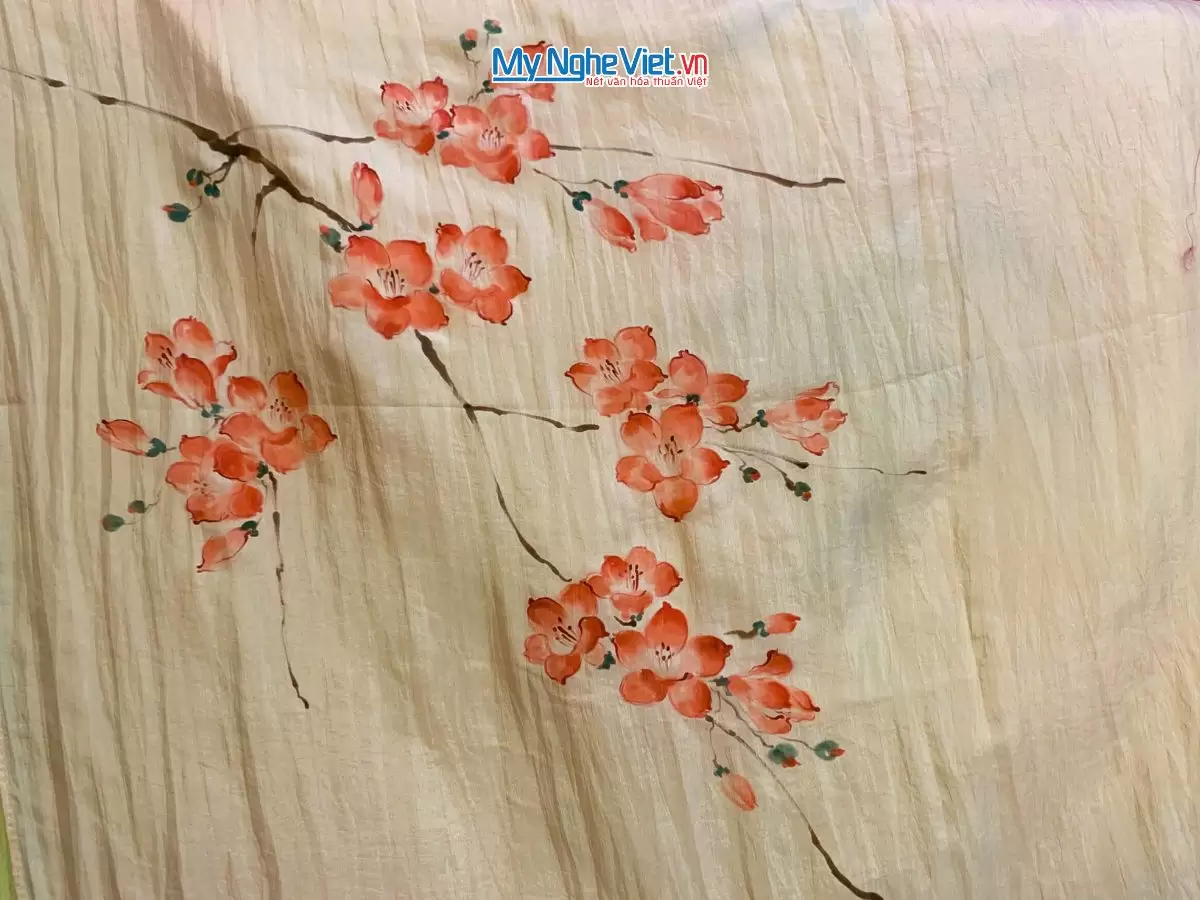 Khăn lụa tơ tằm vẽ tay 1 đầu may tay 70x180 PT70180T1-1 - Ảnh 4